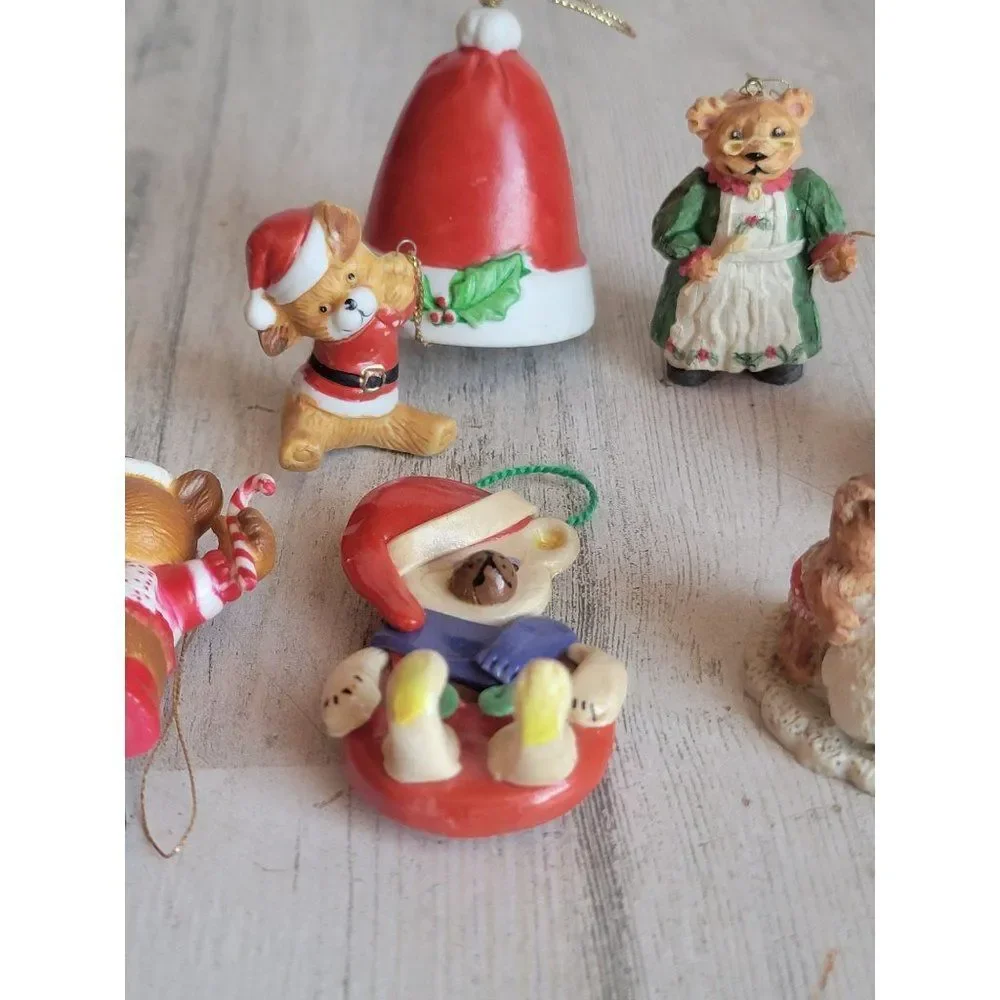 Bell ringer‎ bear snowball family ornament candy cane unicycle Xmas set decor